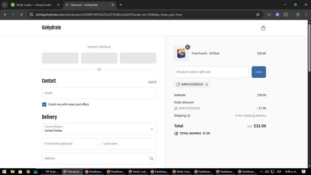 GoHydrate checkout page showing GoHydrate promo code box | Screenshot taken by SimplyCodes community member on Aug 7, 2025