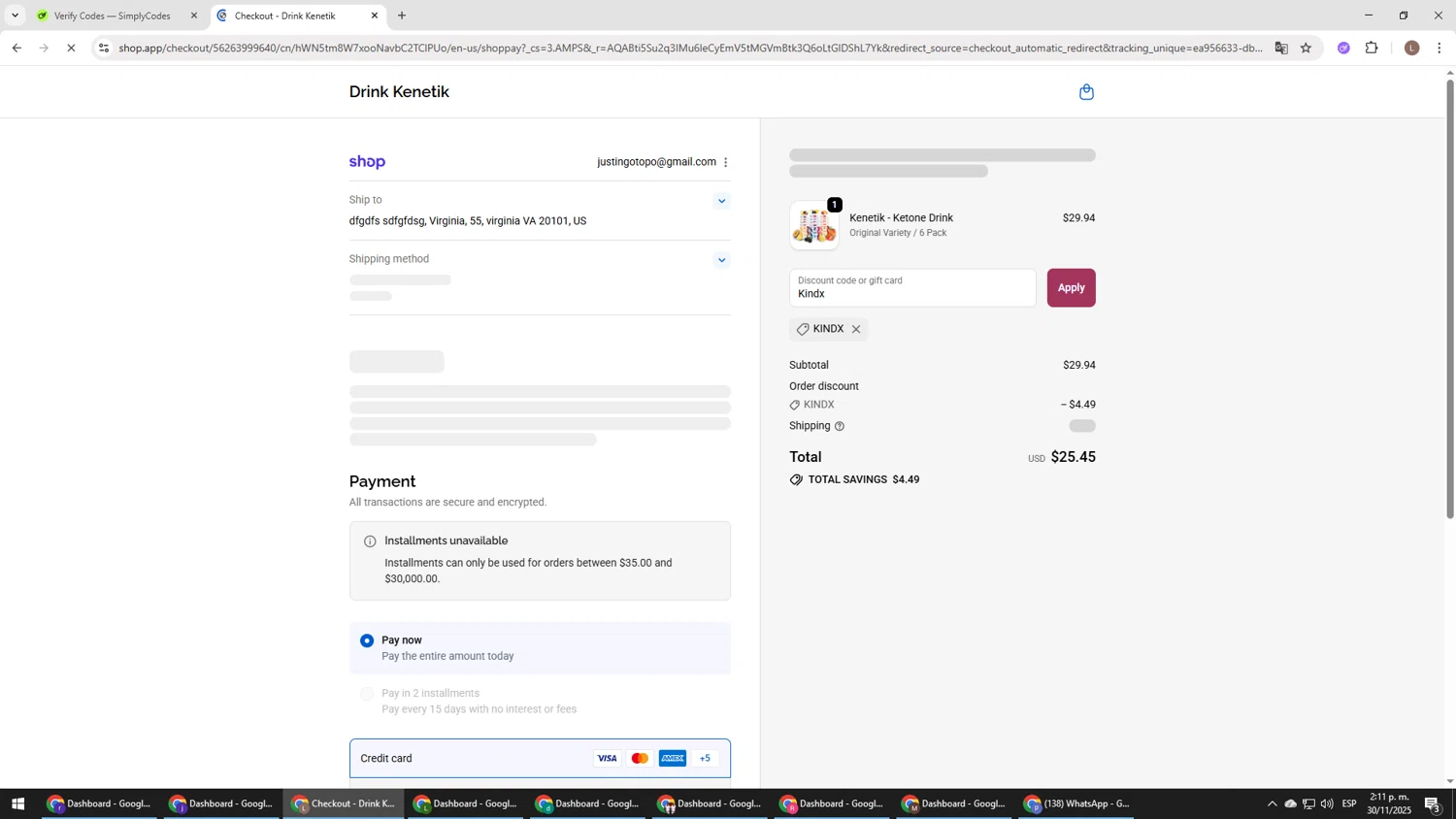 Kenetik discount code screenshot showing code Kindx applied at Kenetik checkout page. Uploaded by SimplyCodes community member BENELLI on Nov 30, 2025