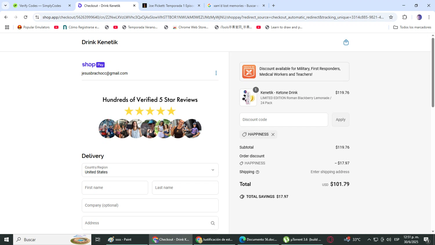 Kenetik discount code screenshot showing code Happiness applied at Kenetik checkout page. Uploaded by SimplyCodes community member DealLynx6506 on Jun 30, 2025