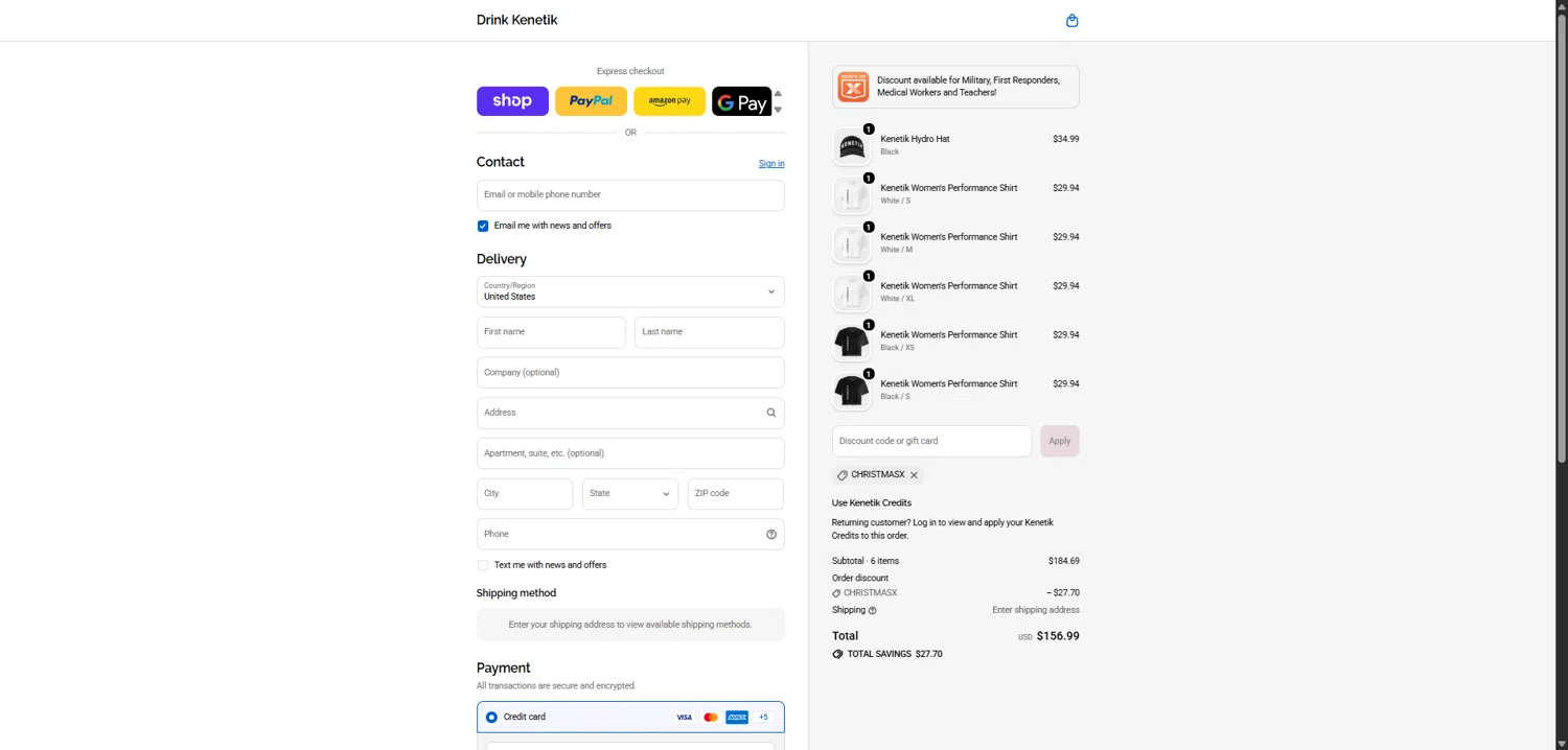 Kenetik discount code screenshot showing code CHRISTMASX applied at Kenetik checkout page. Uploaded by SimplyCodes community member SwiftHunter5737 on Feb 9, 2026