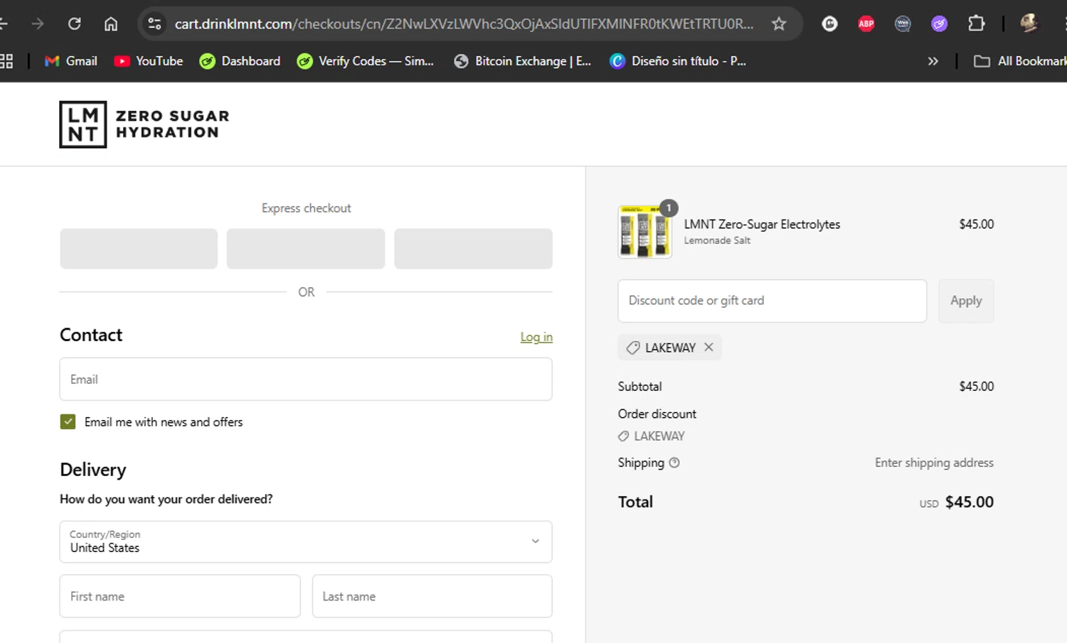 DrinkLMNT discount code screenshot showing code LAKEWAY applied at DrinkLMNT checkout page. Uploaded by SimplyCodes community member LiShang on Jun 3, 2025