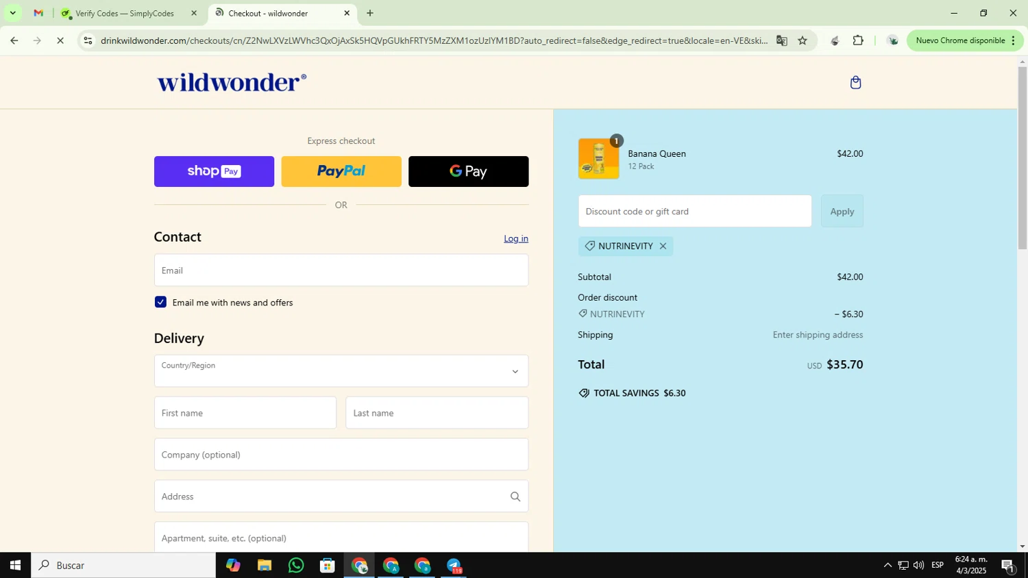 Wildwonder discount code screenshot showing code NUTRINEVITY applied at Wildwonder checkout page. Uploaded by SimplyCodes community member YUPITAISON on Mar 4, 2025