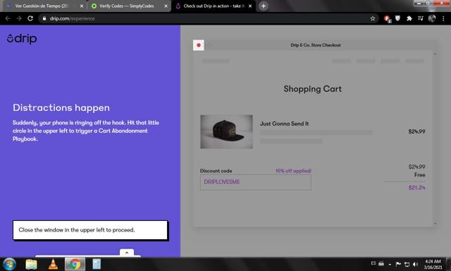 Drip checkout page showing Drip promo code box | Screenshot taken by SimplyCodes community member on Mar 16, 2021