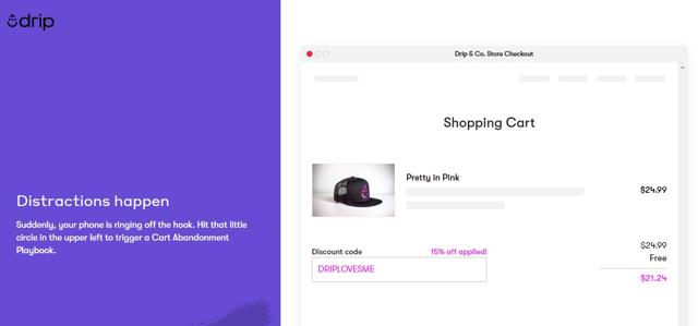 Drip checkout page showing Drip promo code box | Screenshot taken by SimplyCodes community member on Apr 25, 2021
