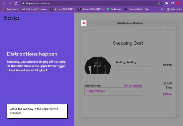Drip checkout page showing Drip promo code box | Screenshot taken by SimplyCodes community member on Oct 17, 2021