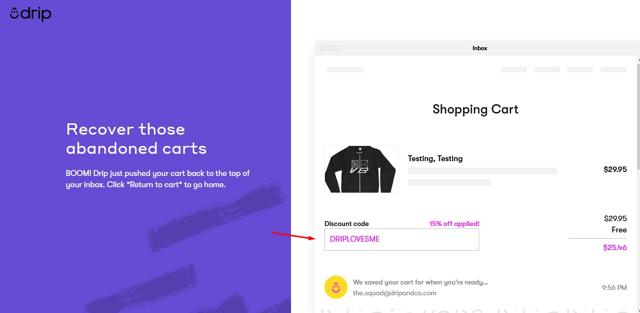 Drip checkout page showing Drip promo code box | Screenshot taken by SimplyCodes community member on Mar 6, 2022