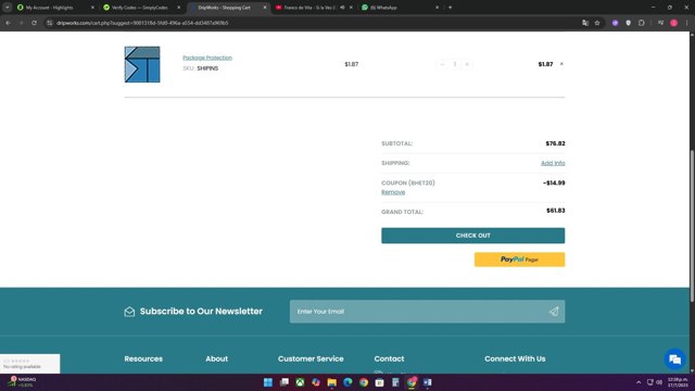 Dripworks checkout page showing Dripworks coupon code box | Screenshot taken by SimplyCodes community member on Jul 17, 2025