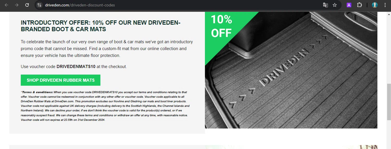 where to use DriveDen promo code box