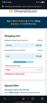 CP20 coupon verification screenshot