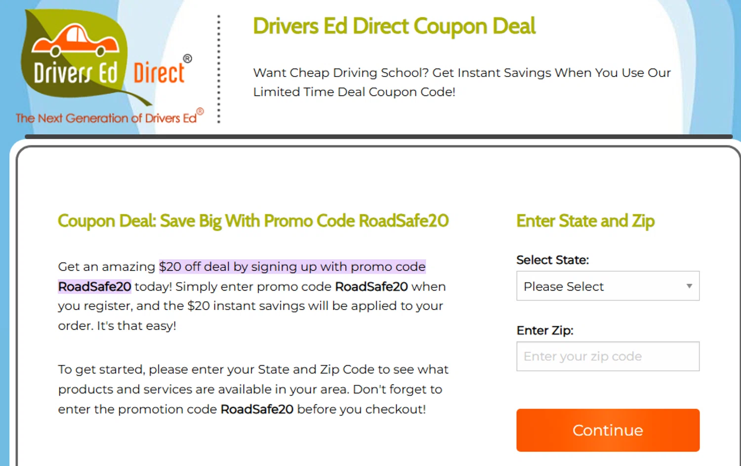 Drivers Ed Direct promo code screenshot showing code RoadSafe20 applied at Drivers Ed Direct checkout page. Uploaded by SimplyCodes community member PaulSkenes on Jun 6, 2026