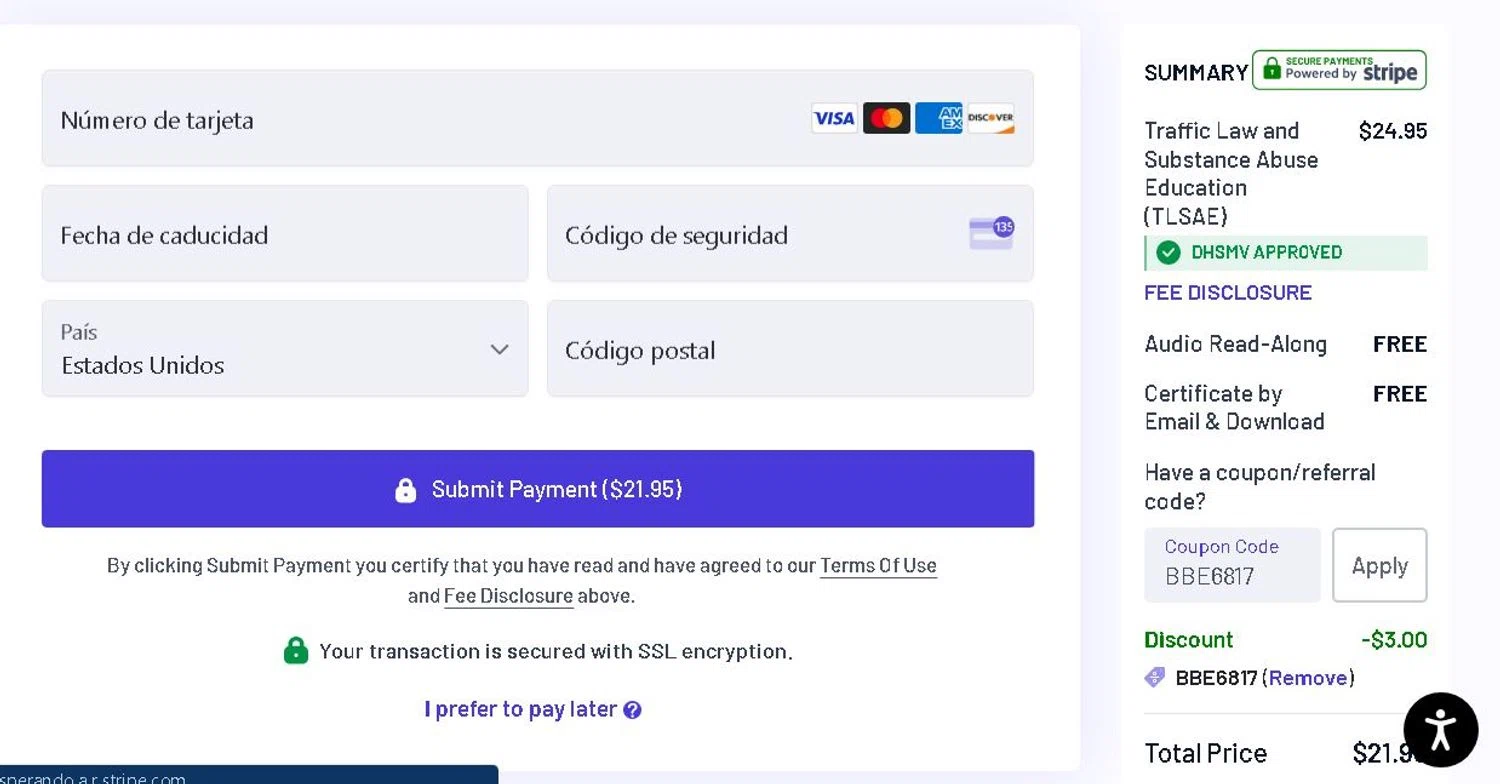 DriveSafeToday.com promo code screenshot showing code BBE6817 applied at DriveSafeToday.com checkout page. Uploaded by SimplyCodes community member Ronald13 on Apr 14, 2025