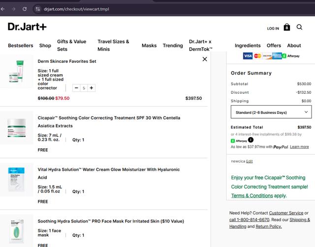 Dr. Jart+ checkout page showing Dr. Jart+ promo code box | Screenshot taken by SimplyCodes community member on Aug 15, 2025