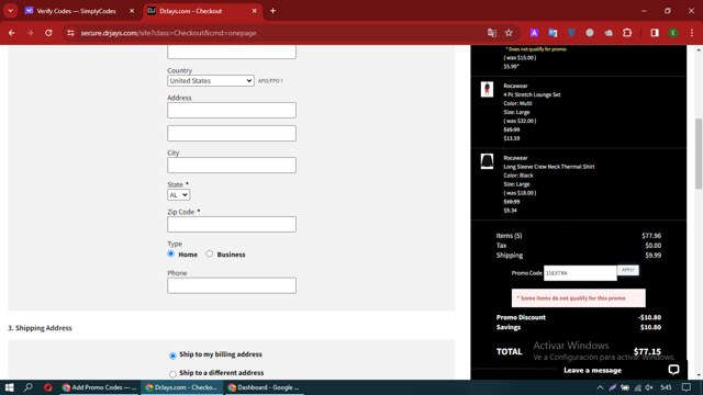 DrJays checkout page showing DrJays promo code box | Screenshot taken by SimplyCodes community member on Feb 28, 2024