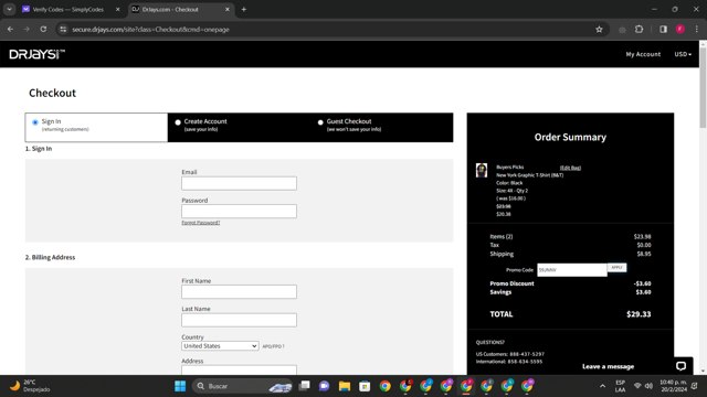 DrJays checkout page showing DrJays promo code box | Screenshot taken by SimplyCodes community member on Feb 21, 2024