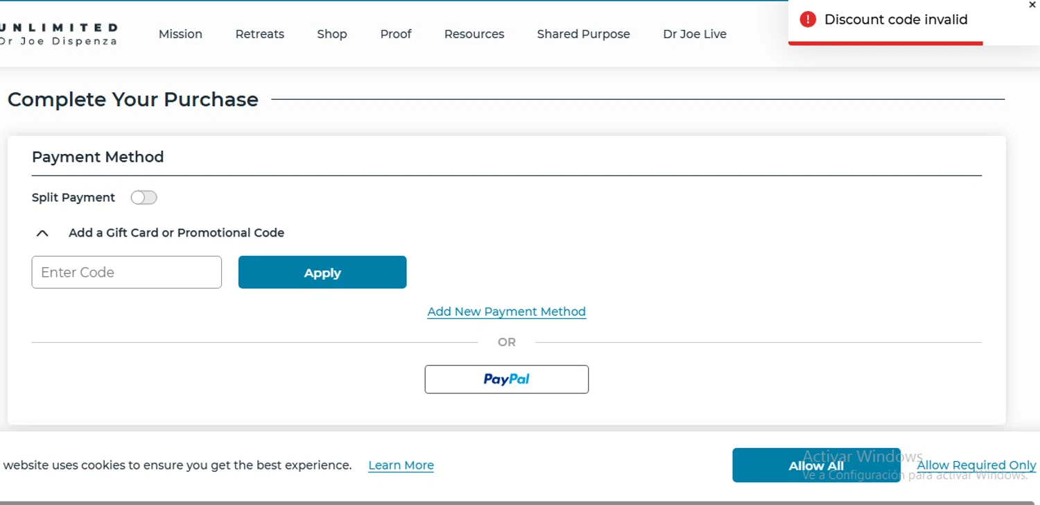 Dr. Joe Dispenza promo code screenshot showing code WALKINGMED15 applied at Dr. Joe Dispenza checkout page. Uploaded by SimplyCodes community member joandgray9 on Mar 20, 2025