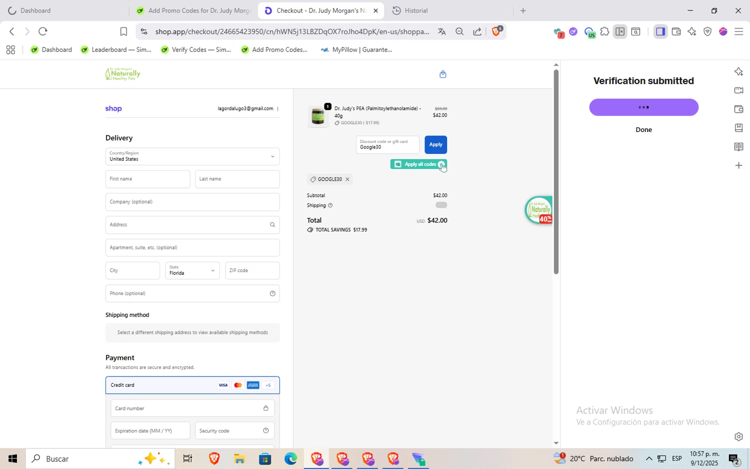 Dr. Judy Morgan's Naturally Healthy Pets promo code screenshot showing code Google30 applied at Dr. Judy Morgan's Naturally Healthy Pets checkout page. Uploaded by SimplyCodes community member Rayyyyyy on Dec 10, 2025