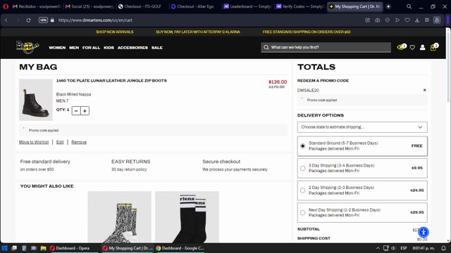 Dr. Martens checkout page showing Dr. Martens promo code box | Screenshot taken by SimplyCodes community member on Mar 8, 2024