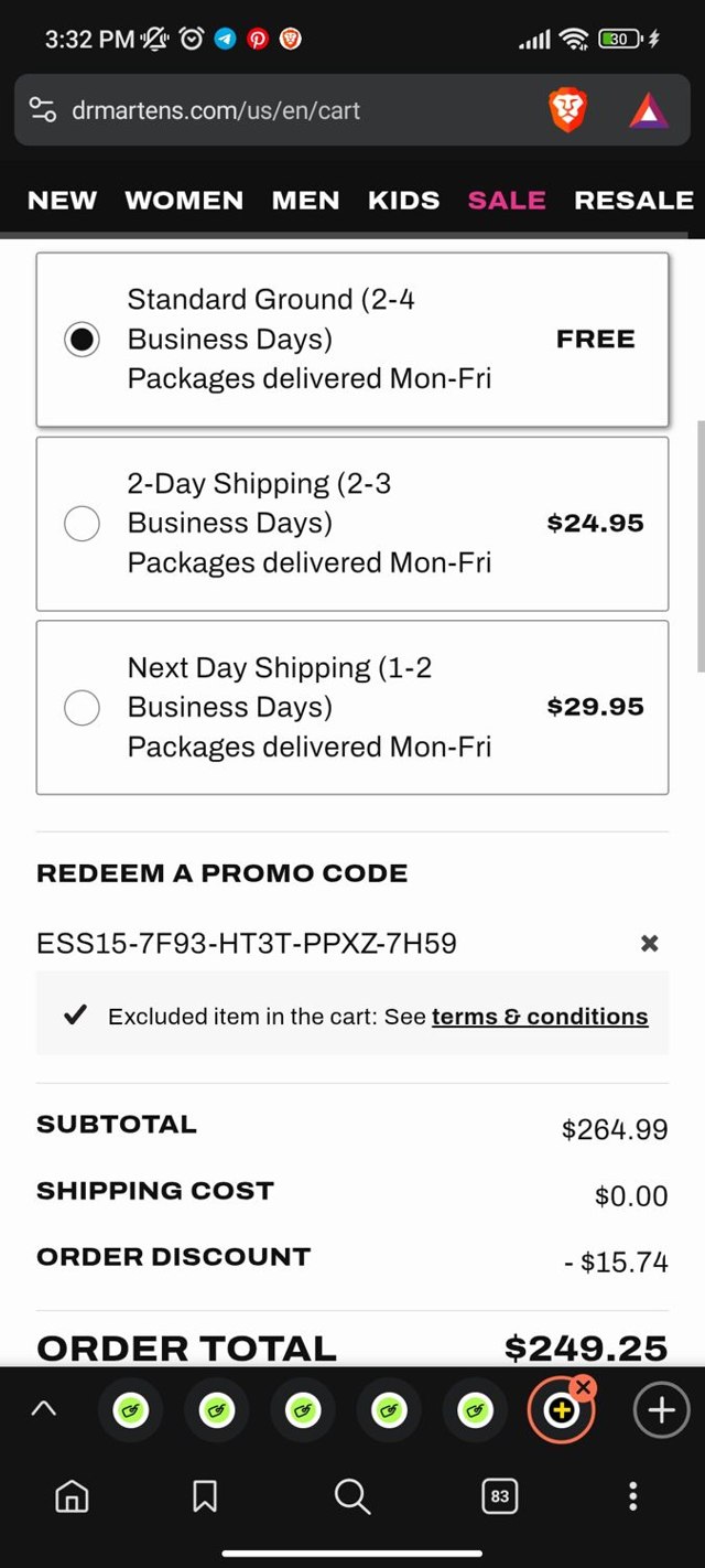 Dr. Martens checkout page showing Dr. Martens promo code box | Screenshot taken by SimplyCodes community member on Jun 23, 2025