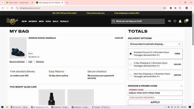 Dr. Martens checkout page showing Dr. Martens promo code box | Screenshot taken by SimplyCodes community member on Jul 7, 2025