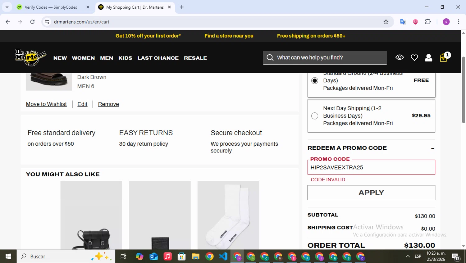 Verification screenshot for 25% Off in Last Chance Styles at Dr. Martens - 3mo ago