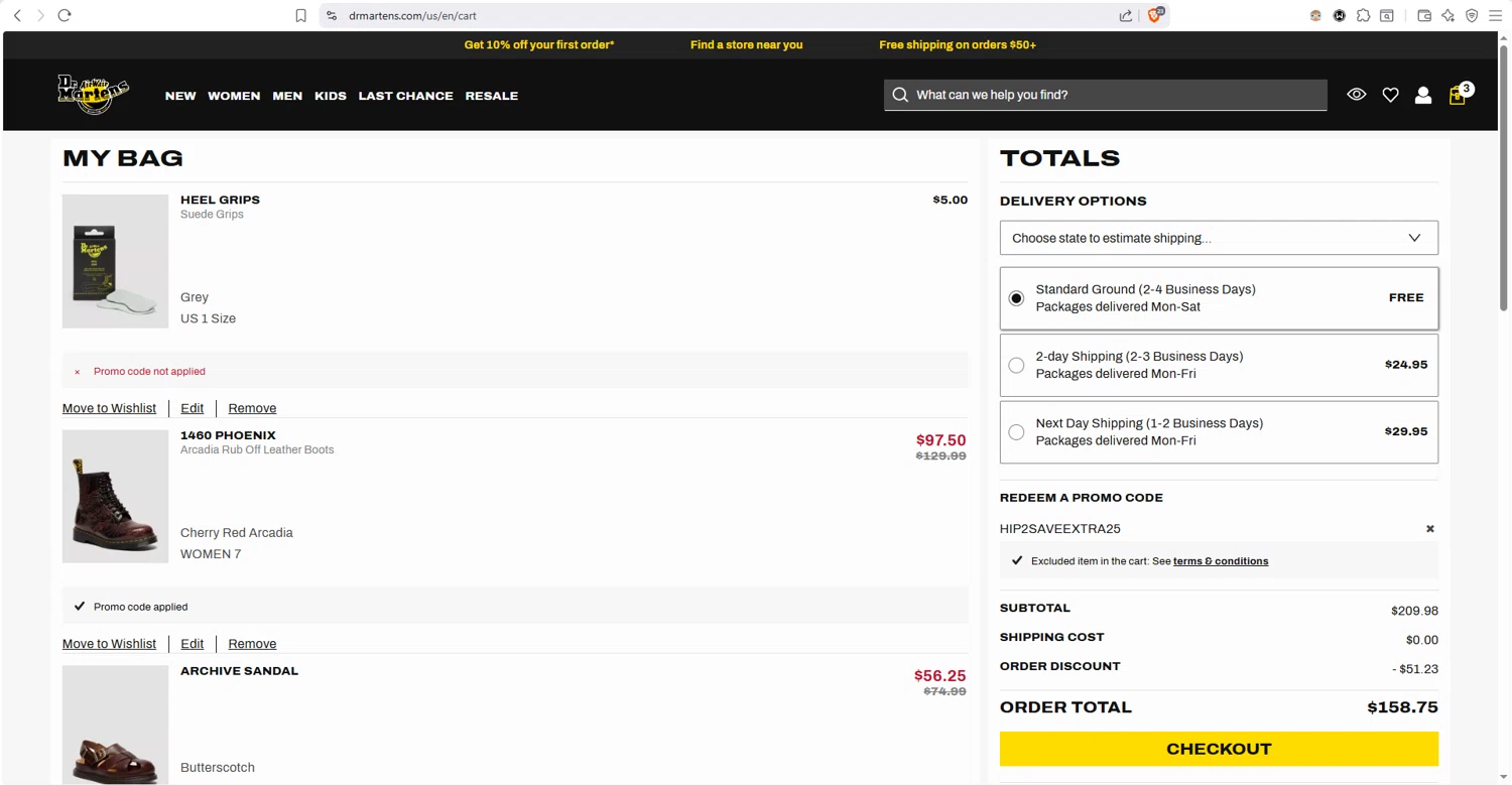 Verification screenshot for 25% Off in Last Chance Styles at Dr. Martens - 4mo ago