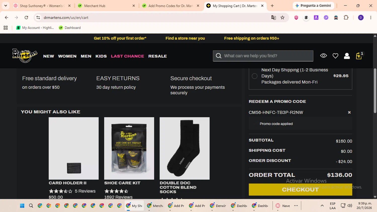 Verification screenshot for 10% Off Storewide at Dr. Martens - 13h ago