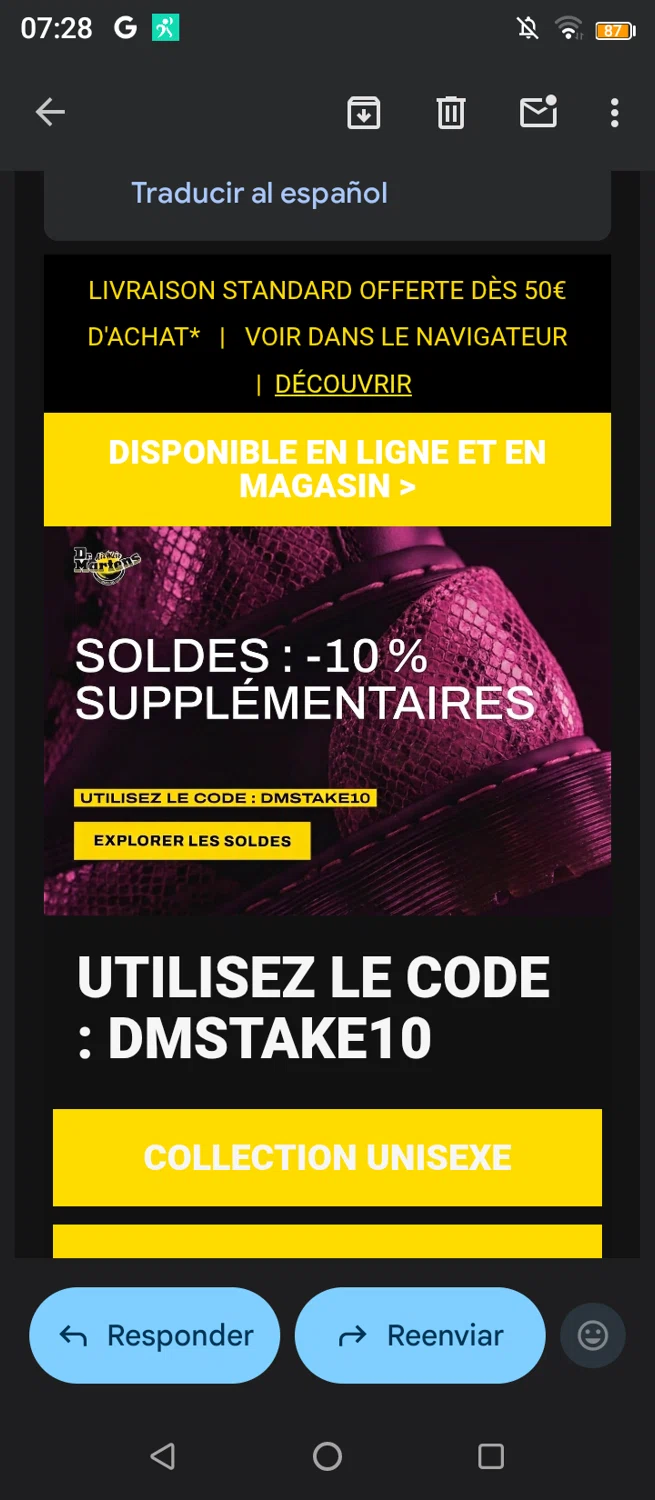 Verification screenshot for 10% Off Clearance Items at Dr. Martens - 11d ago