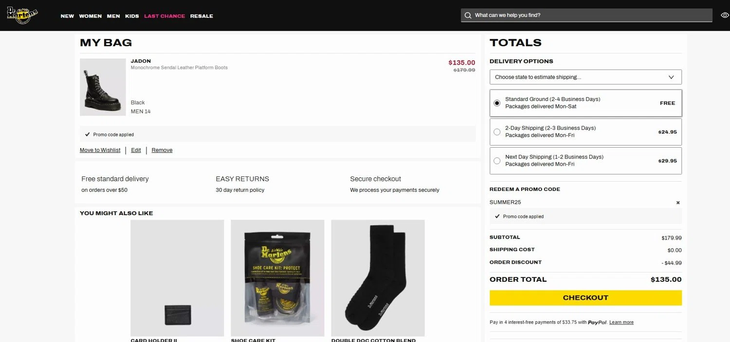 Verification screenshot for 25% Off Last Chance Styles at Dr. Martens - 2mo ago