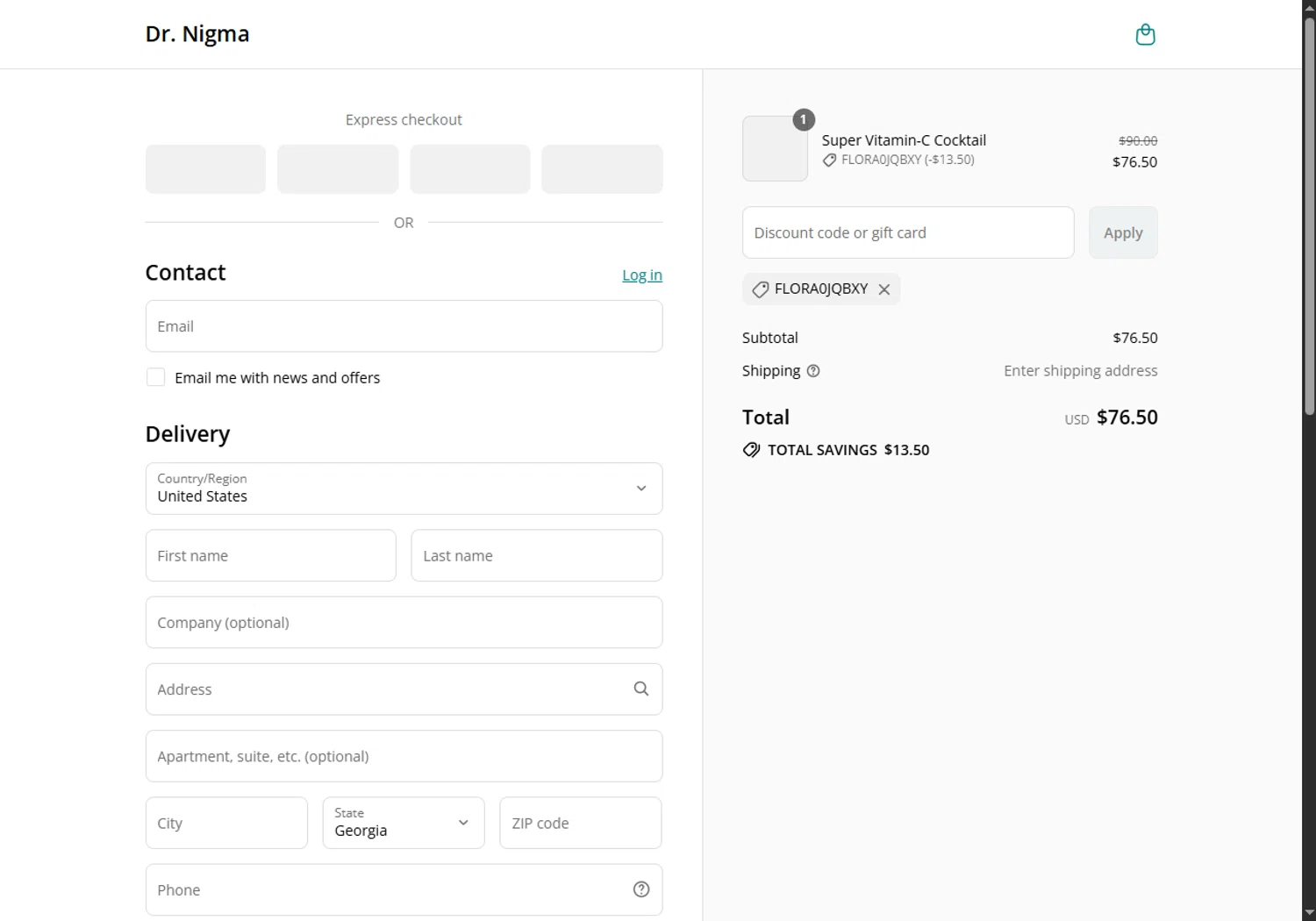 Dr. Nigma Talib promo code screenshot showing code Flora0jQBXY applied at Dr. Nigma Talib checkout page. Uploaded by SimplyCodes community member SalePhoenix2220 on Aug 27, 2025