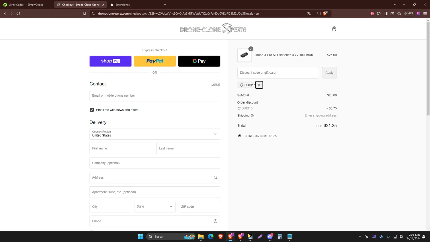where to use Drone-Clone Xperts promo code box