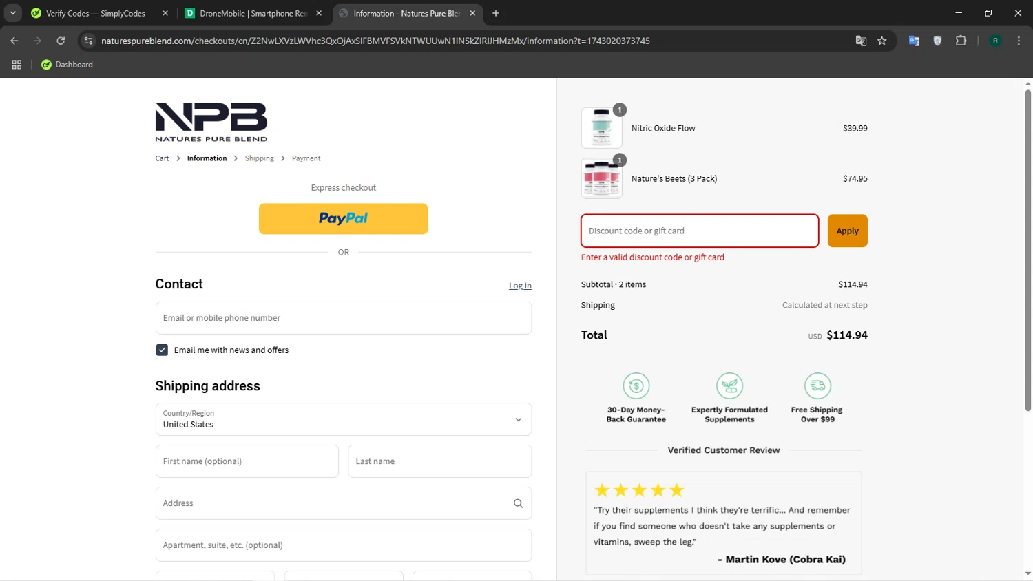 DroneMobile promo code screenshot showing code PREMIUM15 applied at DroneMobile checkout page. Uploaded by SimplyCodes community member Coneflavols on Mar 27, 2025