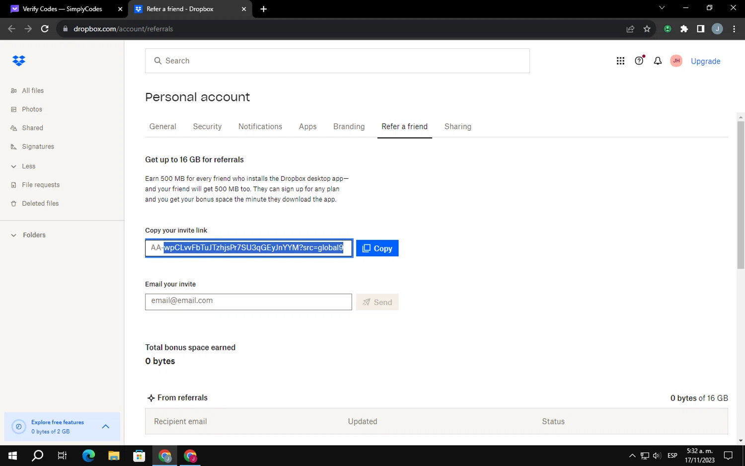 where to use Dropbox promo code box