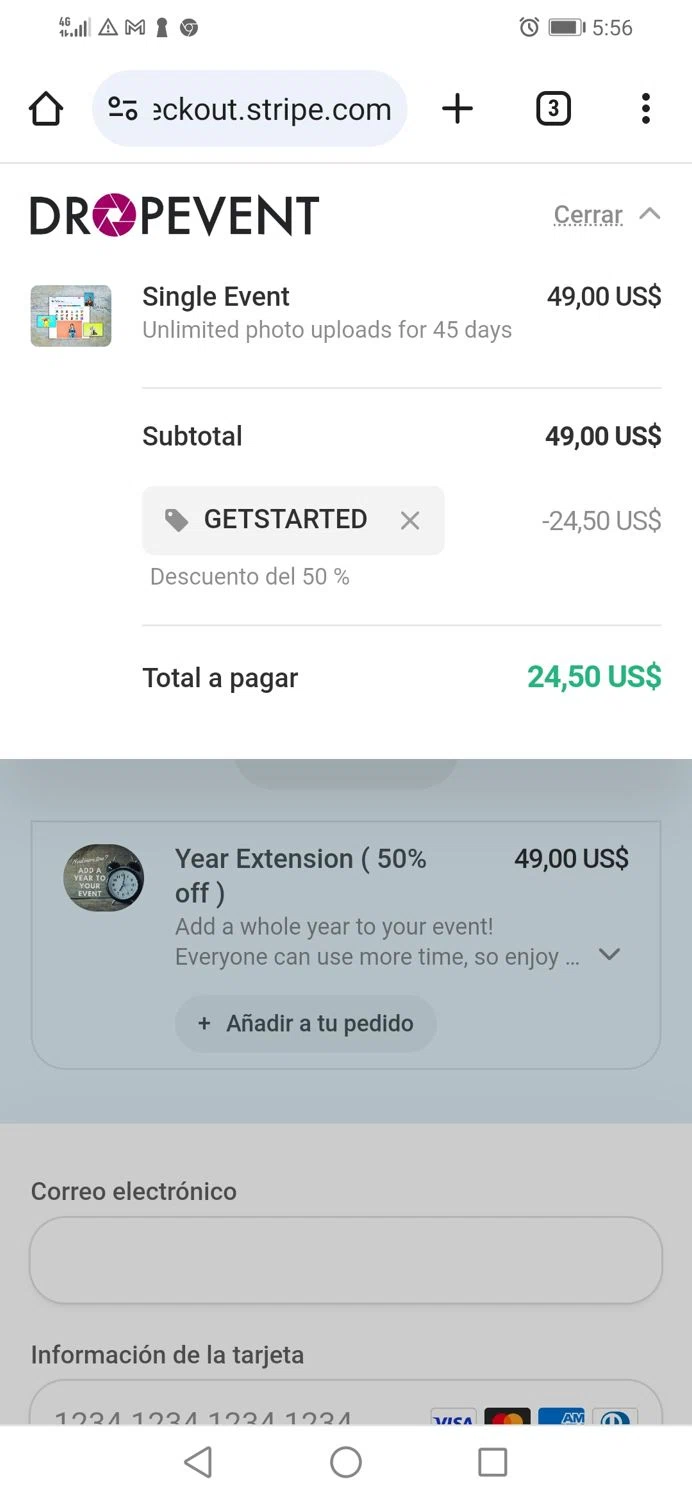 DropEvent checkout page showing DropEvent promo code box | Screenshot taken by SimplyCodes community member on May 29, 2024
