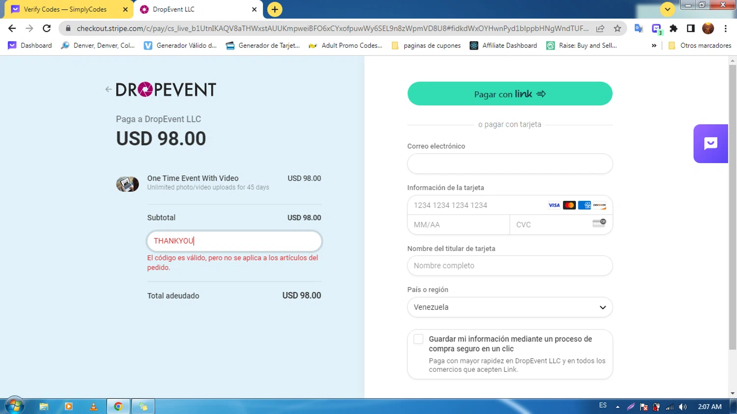 DropEvent checkout page showing DropEvent promo code box | Screenshot taken by SimplyCodes community member on Nov 13, 2023