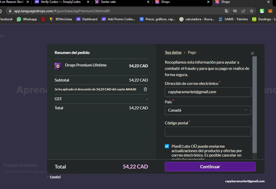 Drops checkout page showing Drops discount code box | Screenshot taken by SimplyCodes community member on Jun 14, 2023