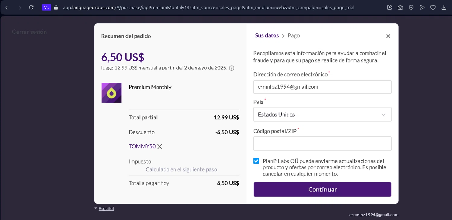 Drops checkout page showing Drops discount code box | Screenshot taken by SimplyCodes community member on Apr 2, 2025