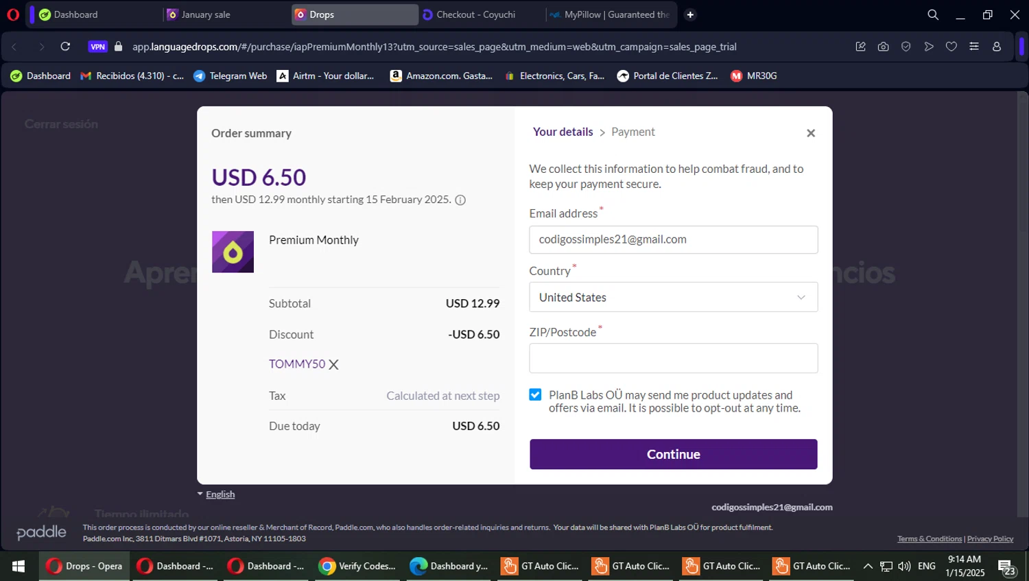Drops checkout page showing Drops discount code box | Screenshot taken by SimplyCodes community member on Jan 15, 2025