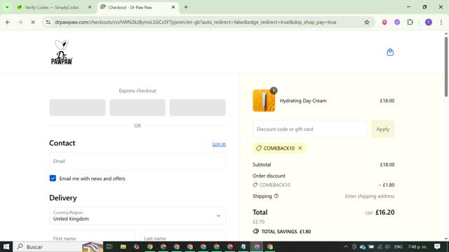 Dr. PawPaw checkout page showing Dr. PawPaw promo code box | Screenshot taken by SimplyCodes community member on Sep 8, 2025