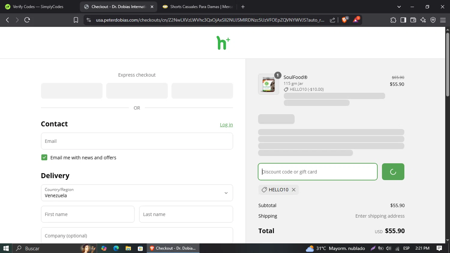 Dr. Peter Dobias promo code screenshot showing code HELLO10 applied at Dr. Peter Dobias checkout page. Uploaded by SimplyCodes community member Suguru_Geto on Apr 6, 2025