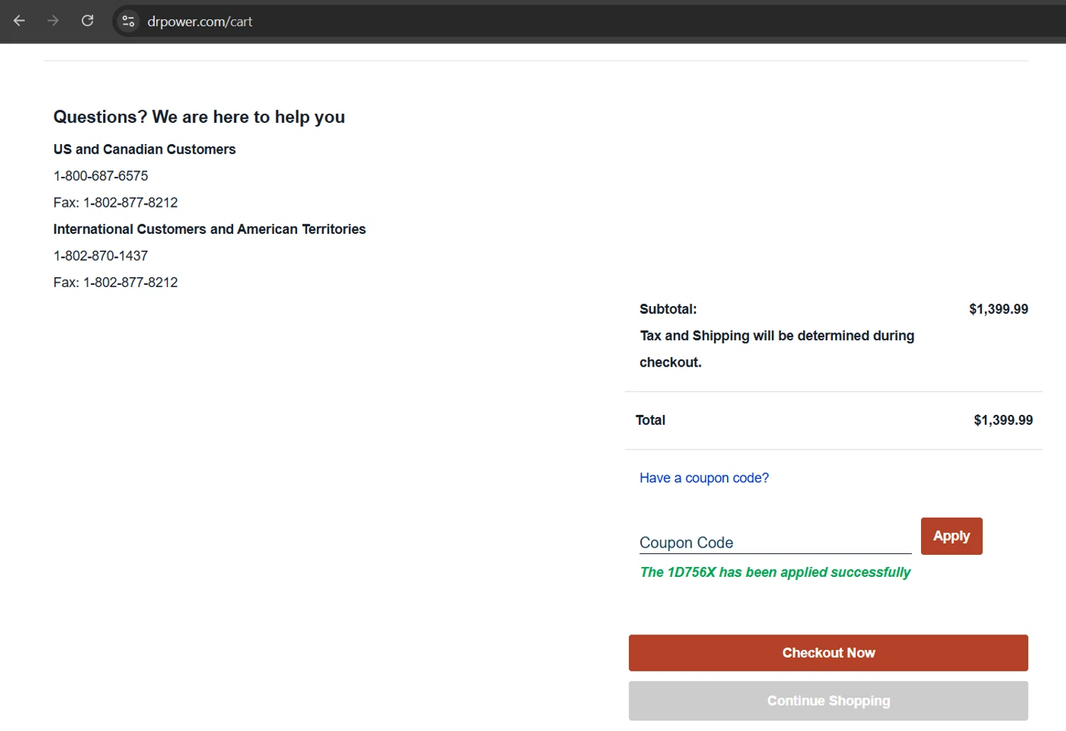 DR Power Equipment checkout page showing DR Power Equipment promo code box | Screenshot taken by SimplyCodes community member on May 14, 2025