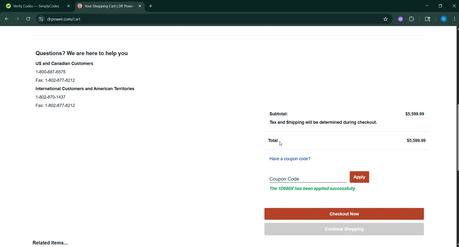 DR Power Equipment checkout page showing DR Power Equipment promo code box | Screenshot taken by SimplyCodes community member on Jun 1, 2025