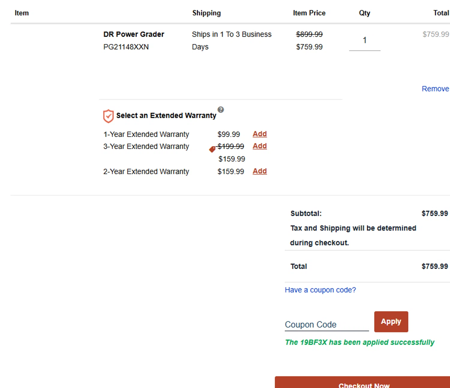 DR Power Equipment promo code screenshot showing code 19BF3X applied at DR Power Equipment checkout page. Uploaded by SimplyCodes community member ashe1986 on Nov 10, 2025