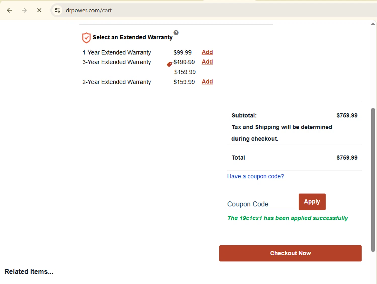 DR Power Equipment promo code screenshot showing code 19c1cx1 applied at DR Power Equipment checkout page. Uploaded by SimplyCodes community member ashe1986 on Nov 10, 2025