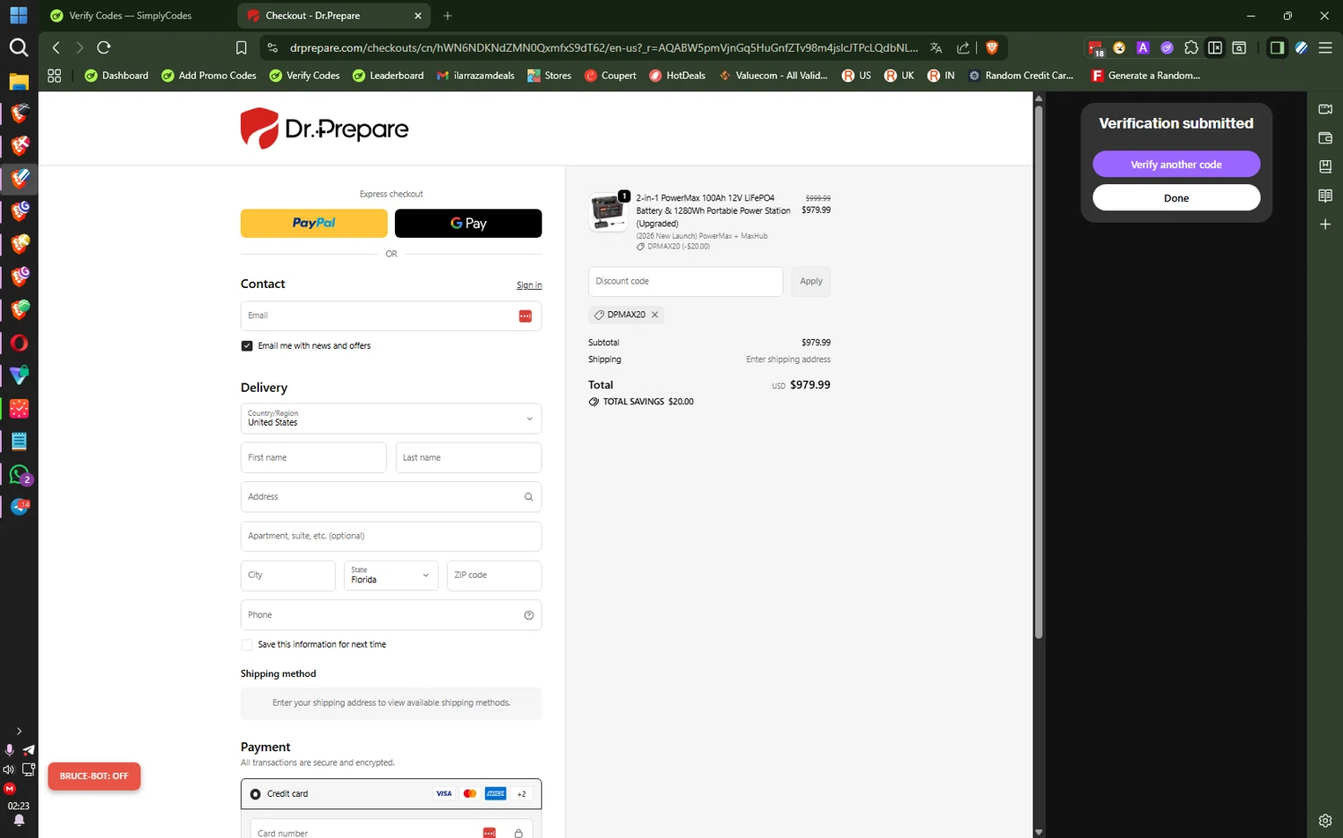 Dr.Prepare promo code screenshot showing code DPMAX20 applied at Dr.Prepare checkout page. Uploaded by SimplyCodes community member SwiftLogic2048 on Dec 13, 2025