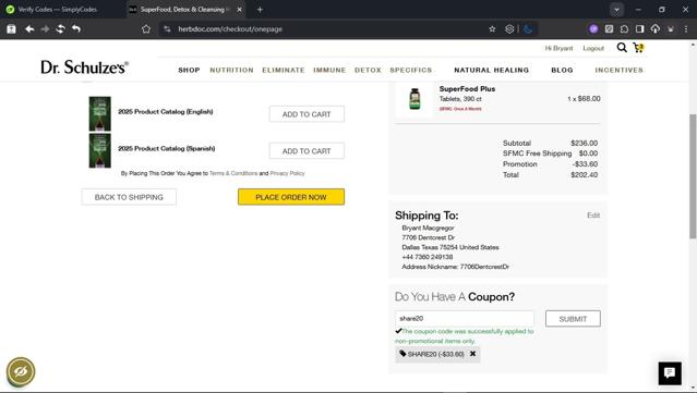 Dr. Schulze's checkout page showing Dr. Schulze's promo code box | Screenshot taken by SimplyCodes community member on Sep 9, 2025