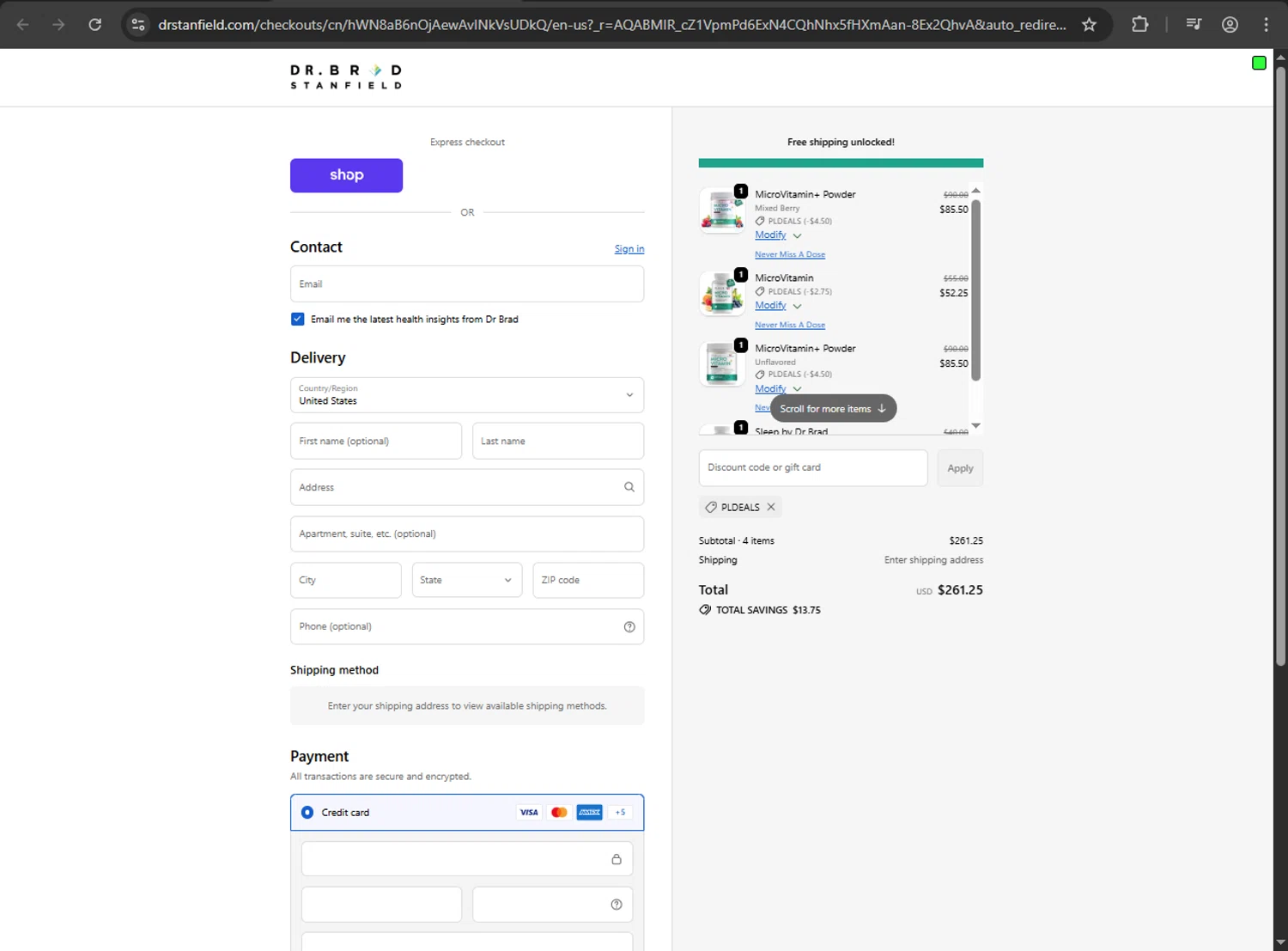 Dr Brad Stanfield checkout page showing Dr Brad Stanfield discount code box | Screenshot taken by SimplyCodes community member on Feb 9, 2026