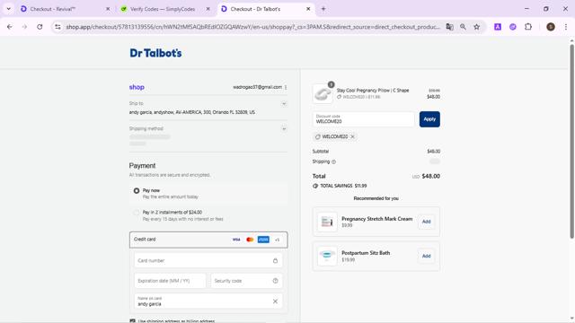 DR.TALBOTS checkout page showing DR.TALBOTS promo code box | Screenshot taken by SimplyCodes community member on Sep 12, 2025