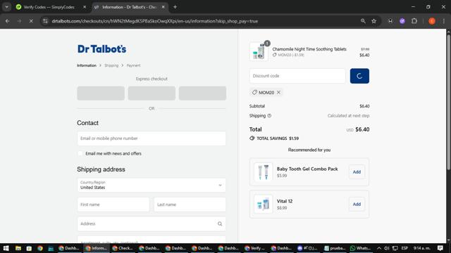 DR.TALBOTS checkout page showing DR.TALBOTS promo code box | Screenshot taken by SimplyCodes community member on Sep 12, 2025