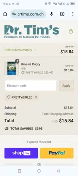 Dr. Tim's coupon verification screenshot