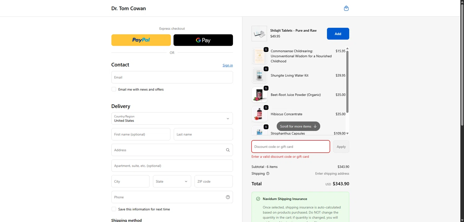 Dr. Tom Cowan promo code screenshot showing code JOINNBC applied at Dr. Tom Cowan checkout page. Uploaded by SimplyCodes community member MagnificentEagle1411 on Dec 12, 2025